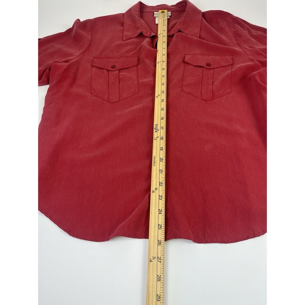 Vintage 90s Coldwater Creek Silk Blouse & Skirt Set Red Roll Tab Sleeve Sz PXL - Picture 4 of 9